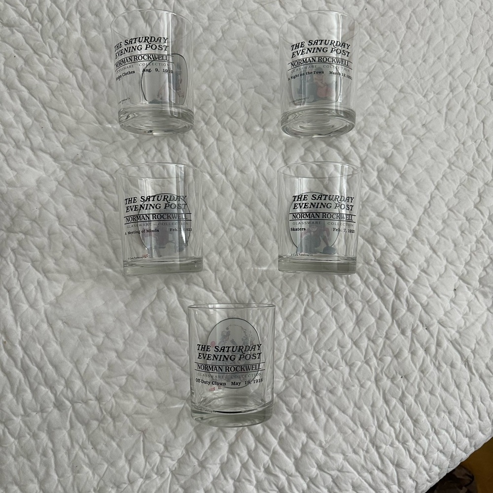Norman Rockwell set of 5 lowball or juice glasses - Picture 2 of 7